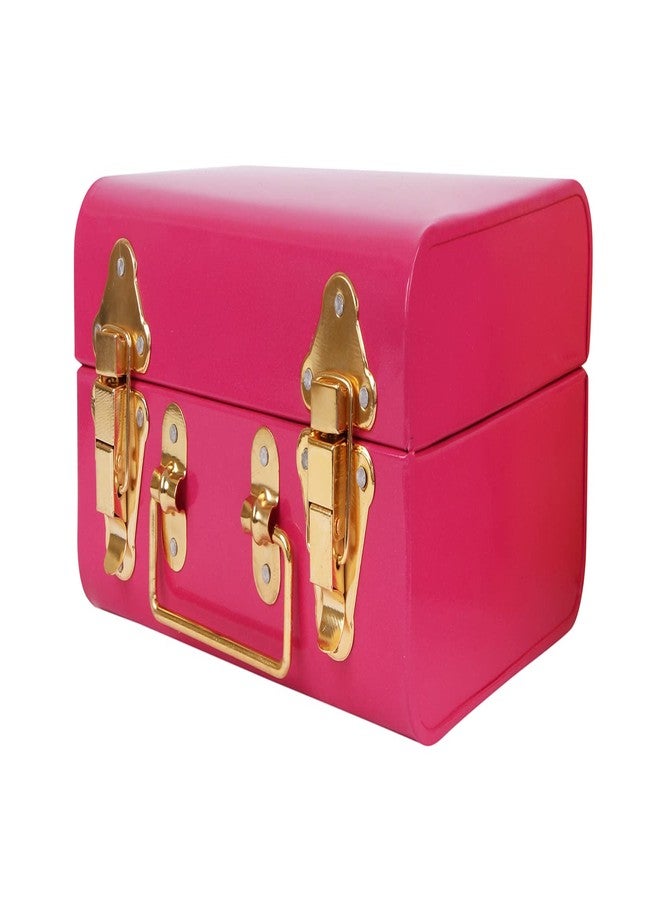 INDIAN ARTISANS Pink Metal Trunk Box 9 Inch | Decorative Small Storage Box for Jewellery, Clothes, Cosmetics | Bridal Hamper Box for Wedding, Gifting & Invitations | Multipurpose Organizer Trunk - Image 1